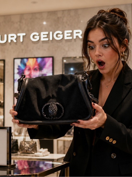Kurt Geiger Handbags - Kurt Geiger Black Suede Shoulder Bag with Embellished Lion Medallion
